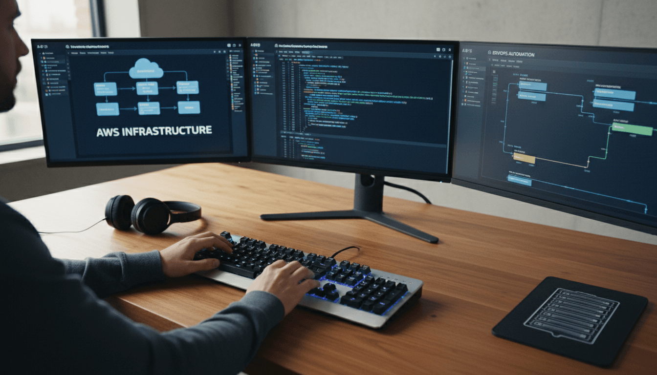 Developer working on cloud infrastructure and DevOps dashboards